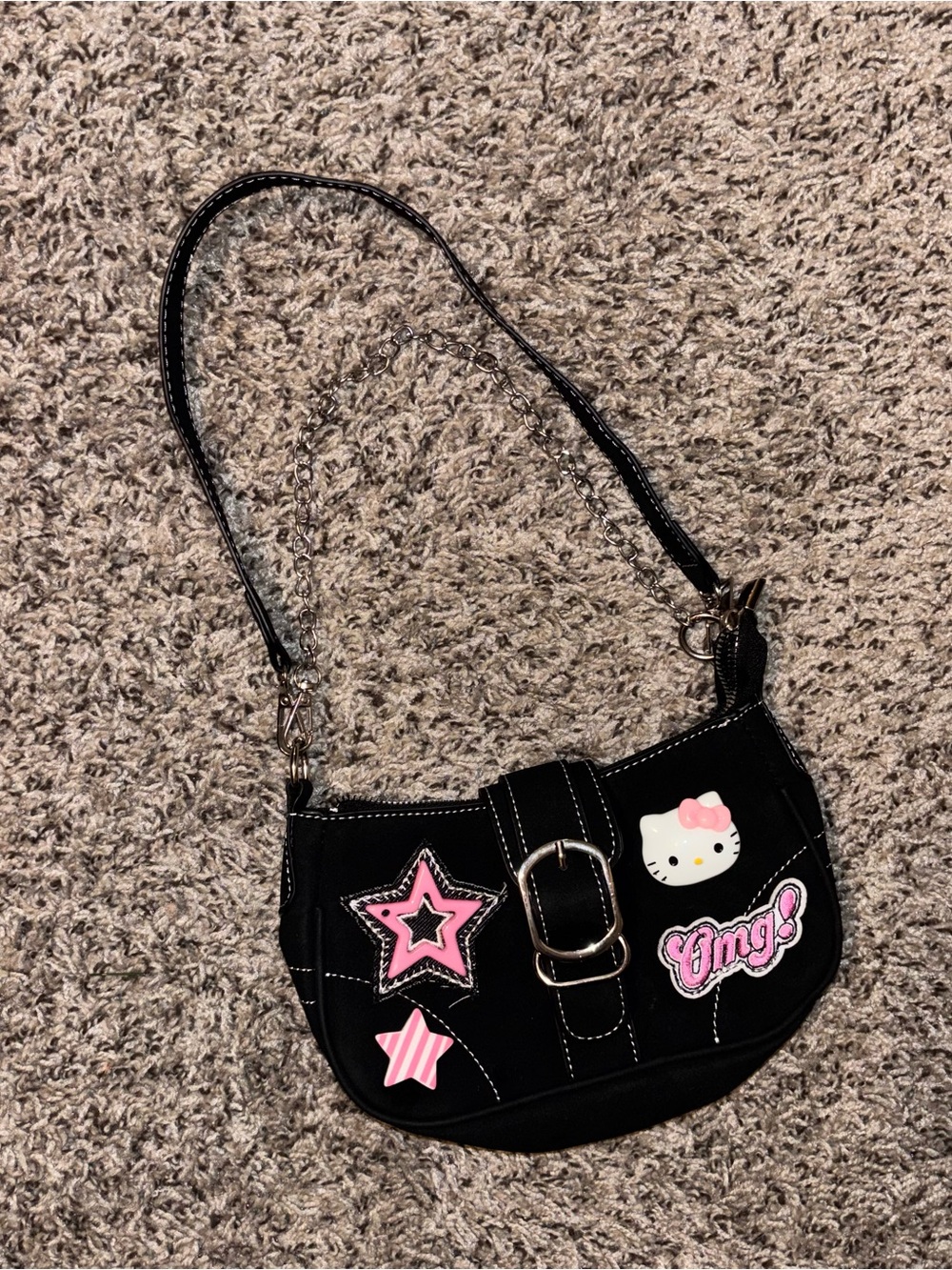 Vintage Y2K Black Shoulder Bag with Hello Kitty Charm & McBling Star Details